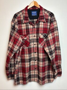 VTG Pendleton Men’s XXL Board Shirt Jac Red Black Plaid Wool Long-Sleeve Jacket